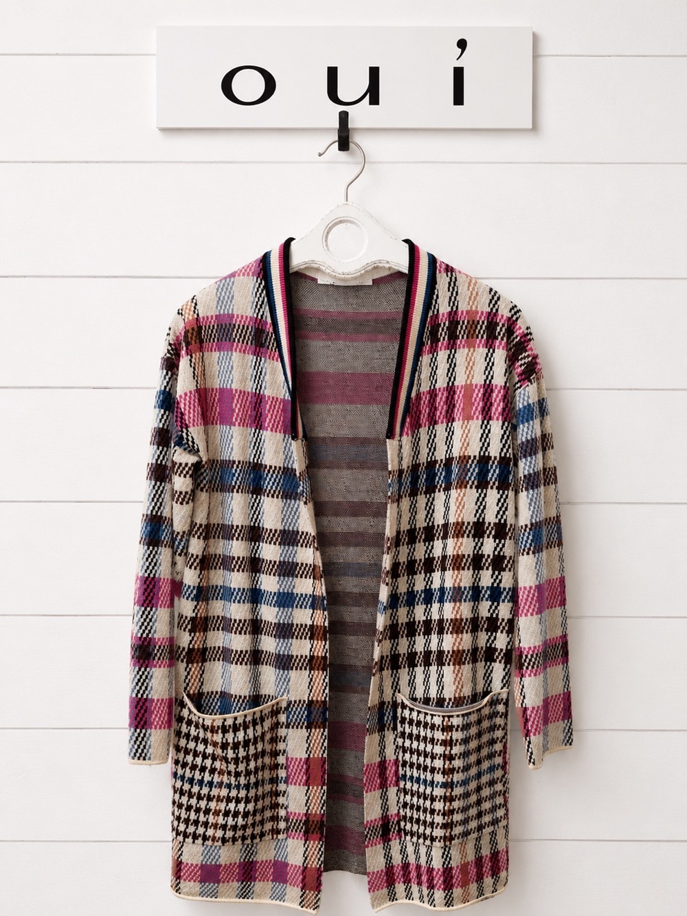 OUÌ Plaid Open Front Cardigan Size 6 (EU 40)